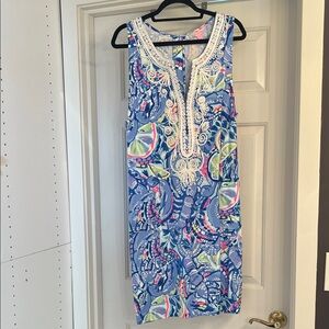 Lilly Pulitzer Blue and Pink Patterned Midi Dress